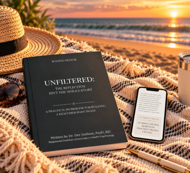 Unfiltered body image workbook by Dr. Dre Szebeni, PsyD, RD